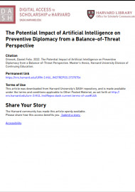 The Potential Impact of Artificial Intelligence on Preventive Diplomacy from a Balance-of-Threat Perspective