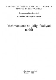 Mehmonxona xo’jaligi faoliyati  tahlili