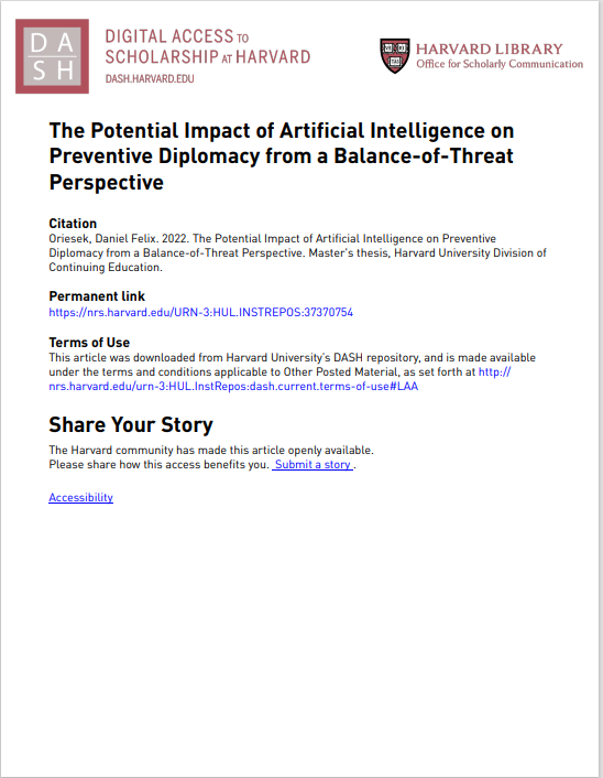 The Potential Impact of Artificial Intelligence on Preventive Diplomacy from a Balance-of-Threat Perspective