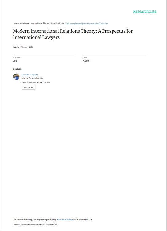 Modern International Relations Theory: A Prospectus for International Lawyers