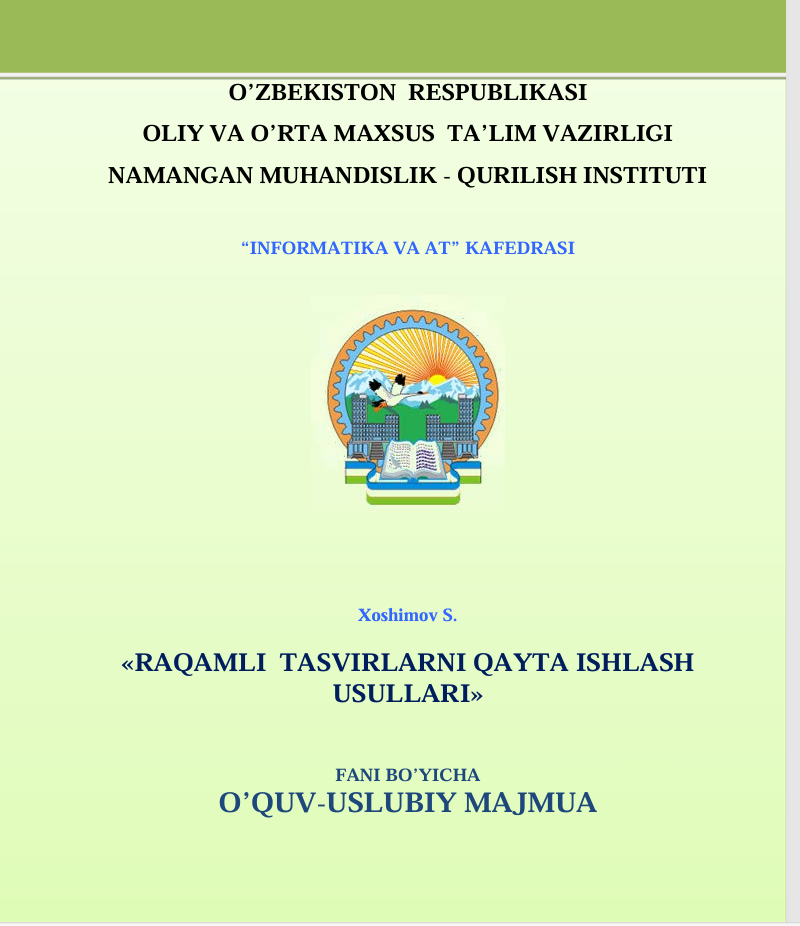 RAQAMLI  TASVIRLARNI QAYTA ISHLASH USULLARI